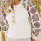 Aztec Print Raglan Sleeve Henley Sweatshirt
