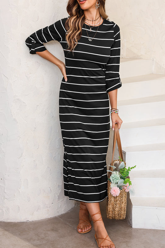 Striped Casual Slit Long Dress