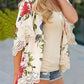 Floral Print Scalloped Lace Splicing Kimono