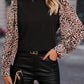 Contrast Leopard Print Lantern Sleeve Blouse