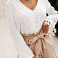 V Neck Buttoned Tassel Bell Sleeve Shirt