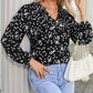 Plus Size Floral Print Ruched Split Neck Blouse