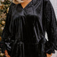 Plus Size Ruffled Sleeve V Neck Velvet Blouse