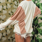 Colorblock Patchwork Split Neck Baggy Top