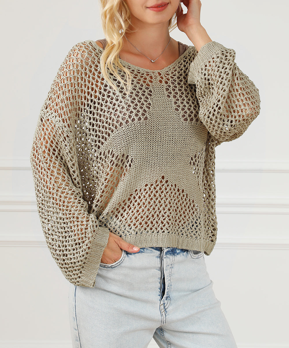 Star Pointelle Knit Baggy Sweater