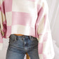 Stripe Checkered Bishop Sleeve Sweater