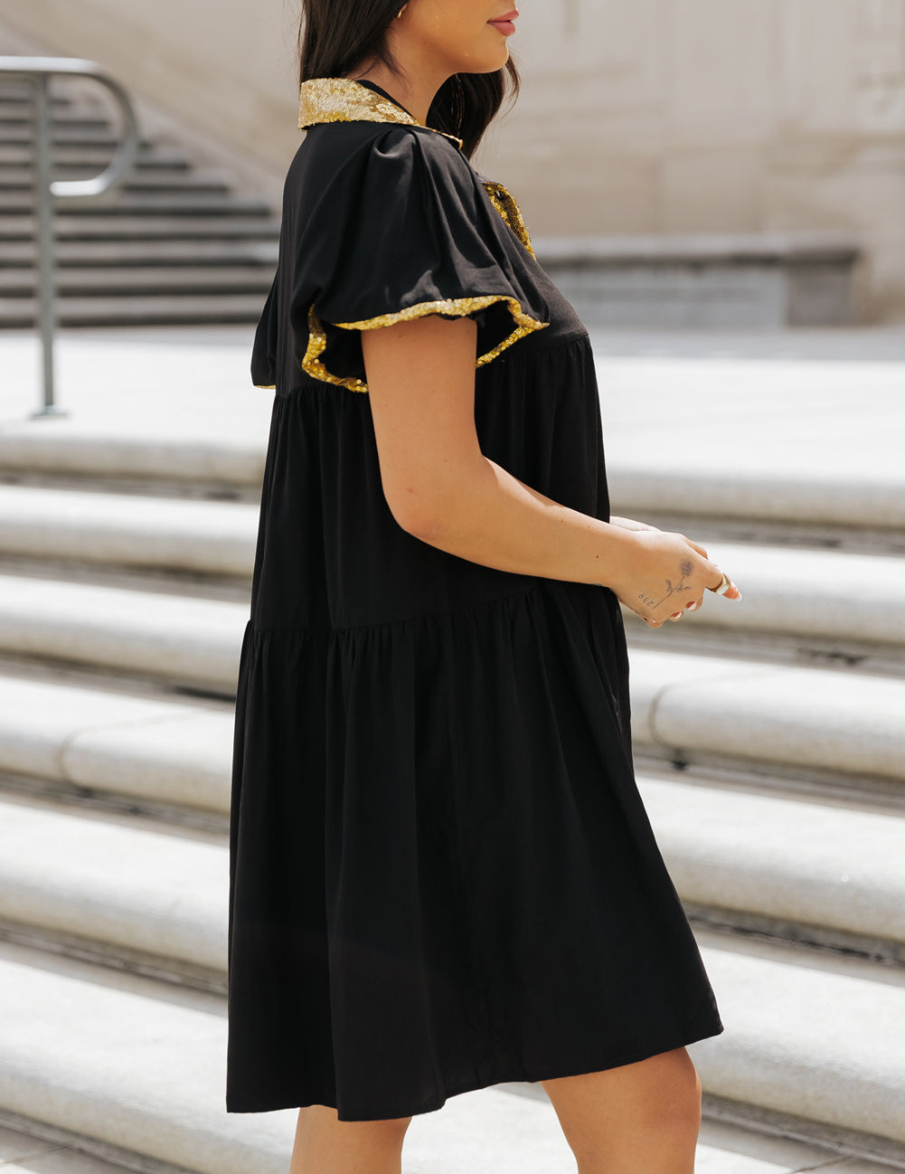 Sequin Trim Bubble Sleeve Game Day Shirt Dress