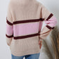 Striped Color Block Knit Zip Collared Sweater