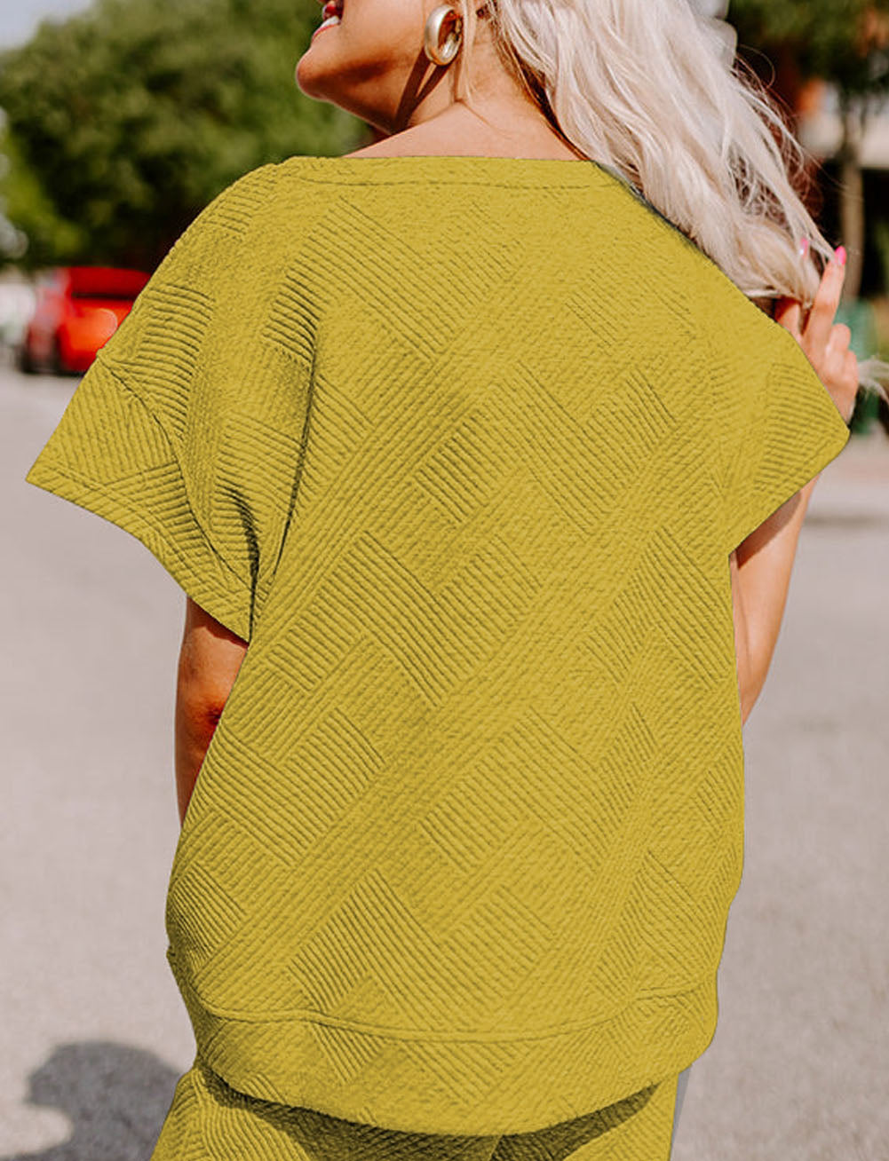 Textured Loose Fit T Shirt and Drawstring Pants Set