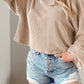 Cording Drop Shoulder Puff Sleeve Casual Long Sleeve Top