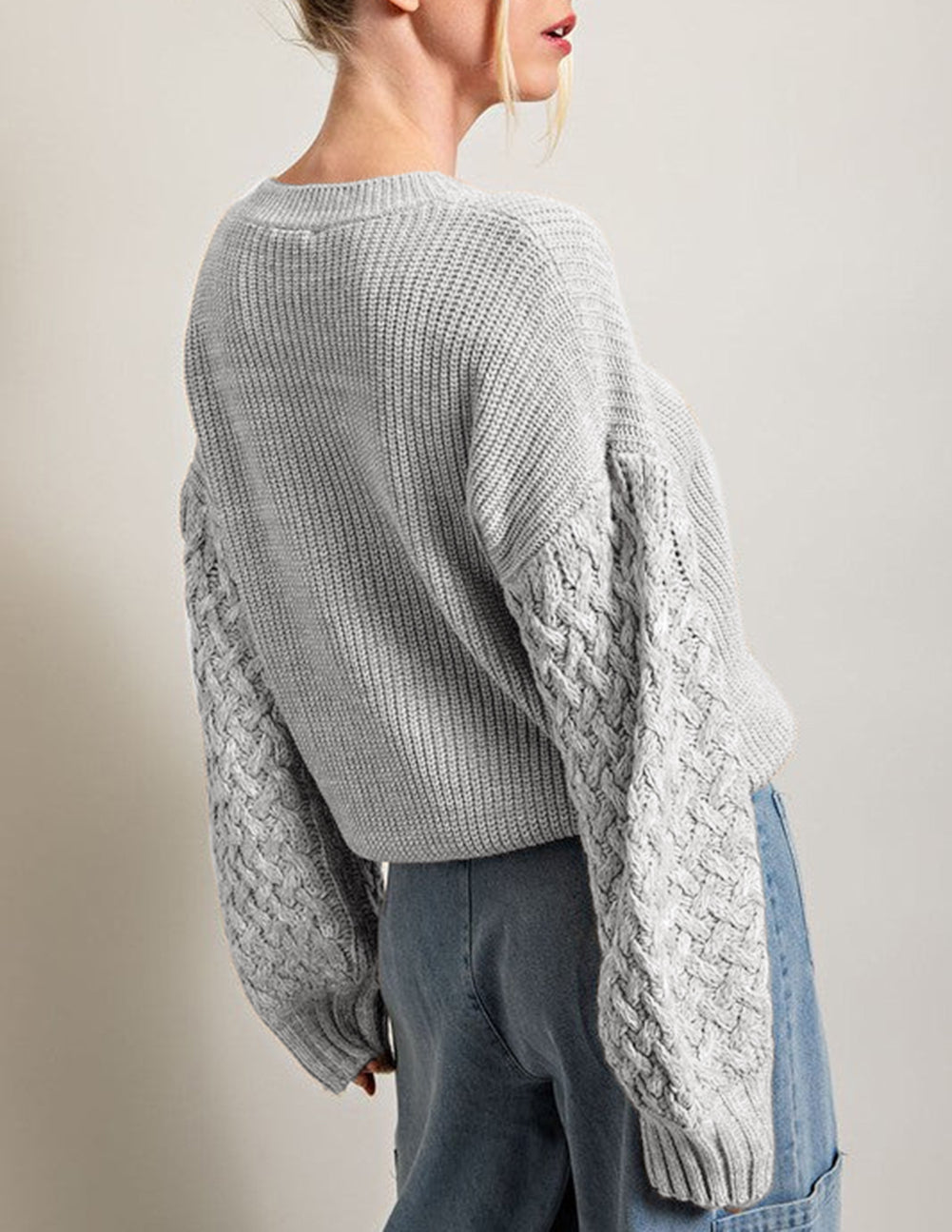 Cable Knit Sleeve Drop Shoulder Sweater