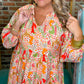 Plus Size Mix Floral Puff Sleeve Ruffled Dress
