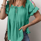 Crinkle Embroidered Patched Bubble Sleeve Tied Neck Blouse