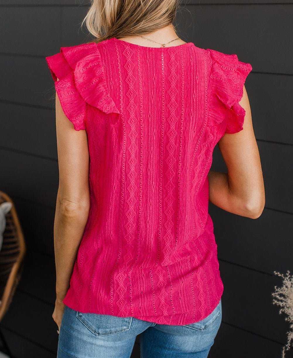 Rose Lace Crochet Ruffle Tiered Sleeve Blouse