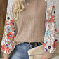 Floral Patchwork Long Sleeve Ribbed Blouse