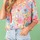 Floral Print V Neck Half Sleeve Blouse