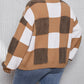 Checkered Knit Ribbed Trim Buttoned Plus Cardigan