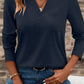 Notch V Neck Pocket Patched Long Sleeve T Shirt