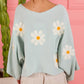 Flower Embroidery Batwing Sleeve Loose Sweater