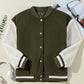 Corduroy Fleece Patchwork Buttoned Bomber Jacket