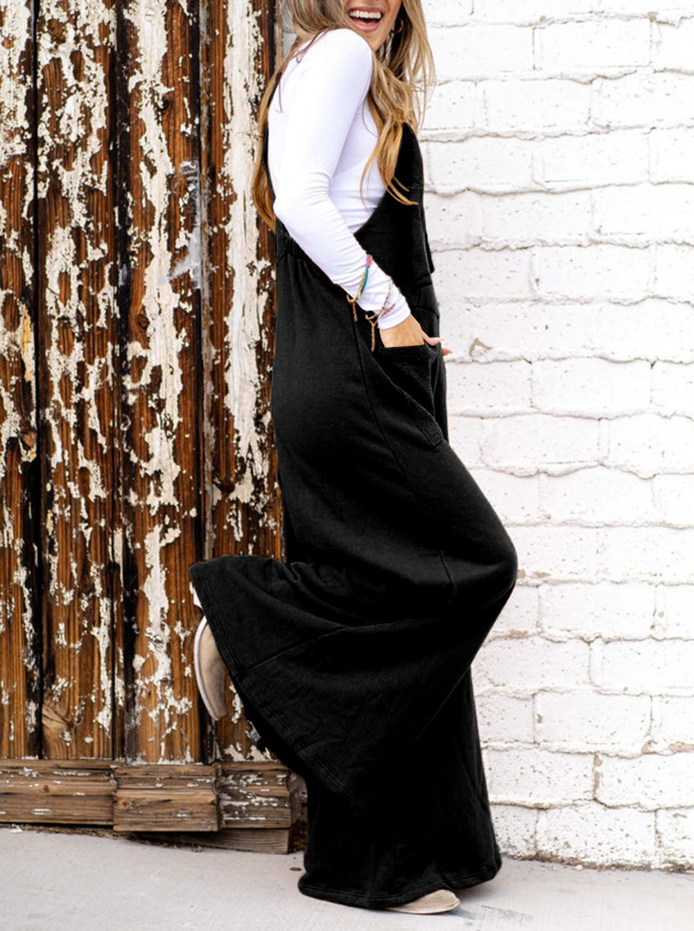 Knotted Straps Patch Pocket Wide Leg Jumpsuit