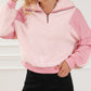 Exposed Seam Fuzzy Patchwork Zip Neck Sweatshirt