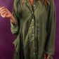 Loose Pocketed Ruffled Hem Draped Shirt Dress