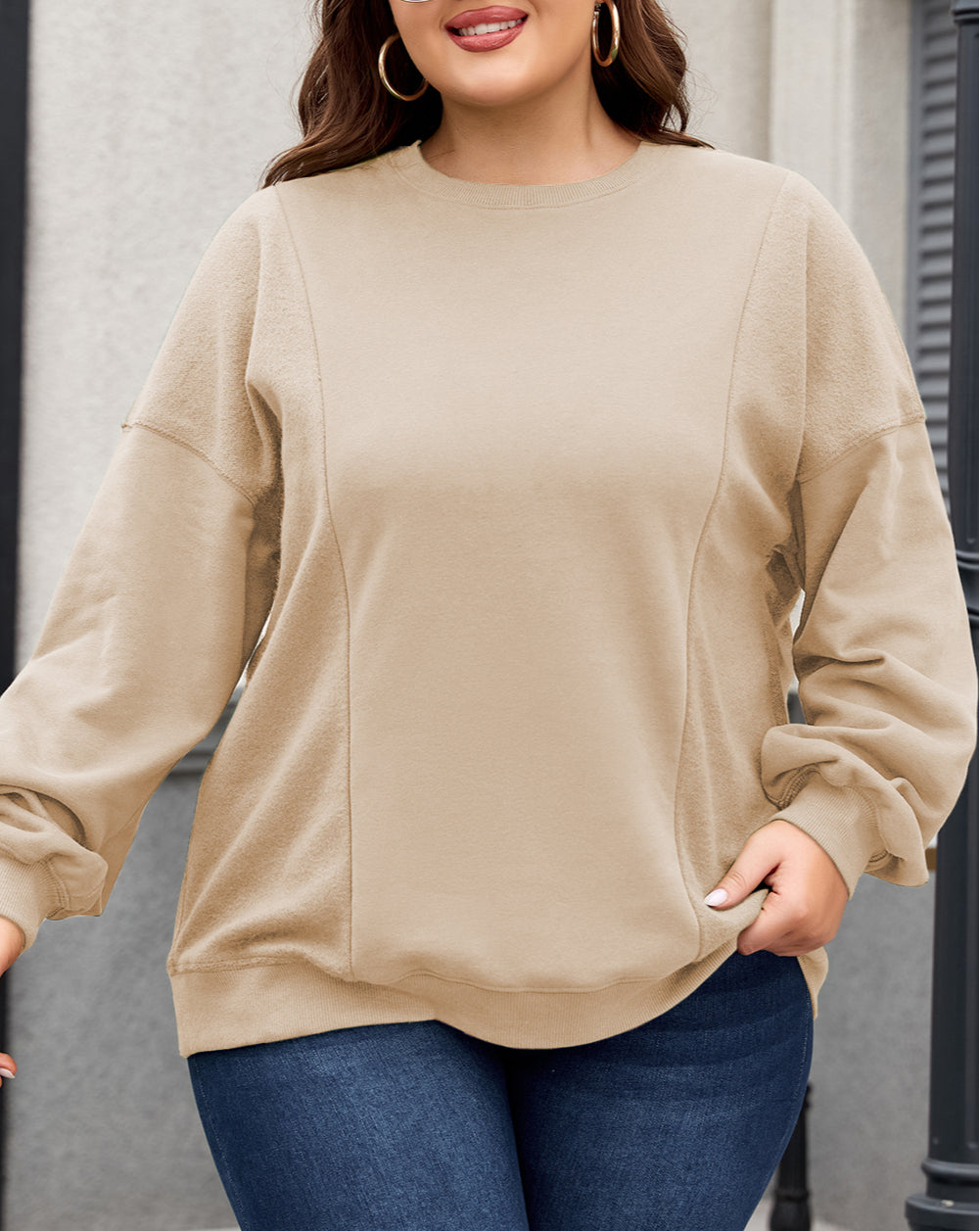 Loose Patchwork Crewneck Plus Size Sweatshirt