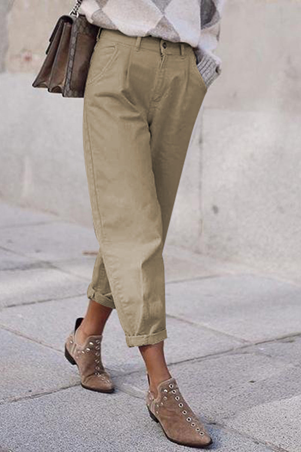 Solid High Waist Casual Pants