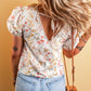 Floral Lace Trim Short Sleeve Blouse