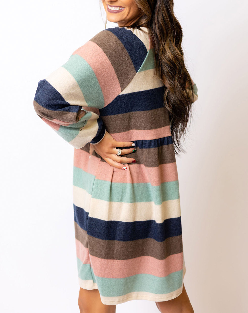 Striped Color Block Long Sleeve Mini Dress