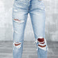 Light Wash Frayed Slim Fit High Waist Jeans