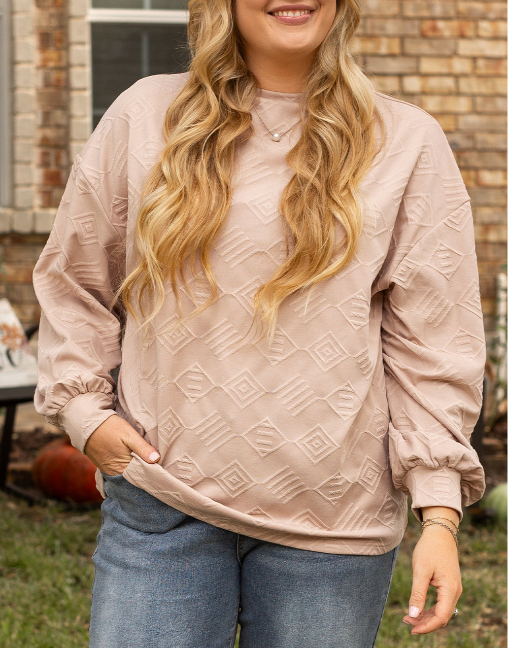 Plus Size Textured Drop Shoulder Crew Neck Sweatshirt