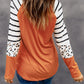 Pumpkin Leopard Striped Colorblock Long Sleeve T Shirt