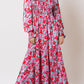 Floral Print Smocked Lantern Sleeve Tiered Maxi Dress