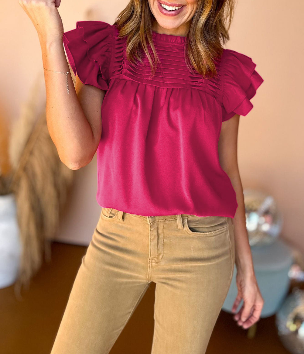 Smocked Ruffle Sleeve Blouse
