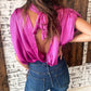 Ruched Sleeves Knotted Backless Blouse