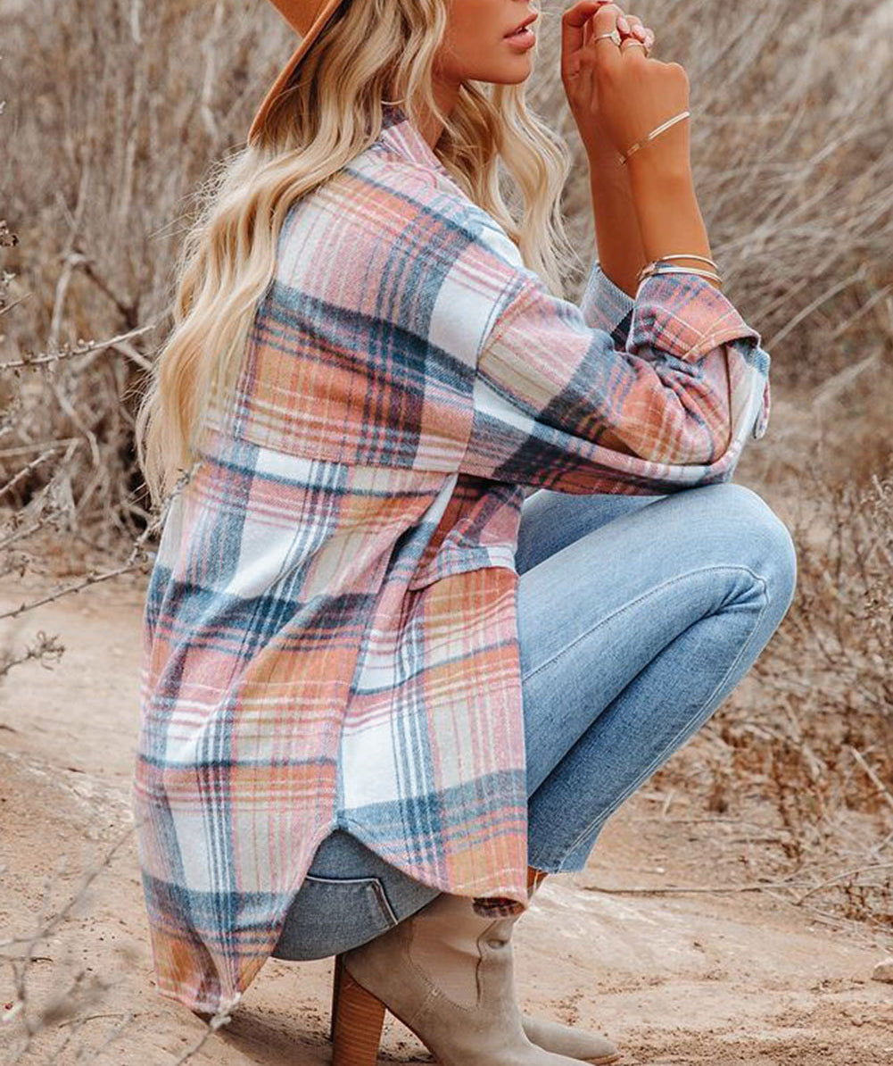 Plaid Flap Pockets Shacket