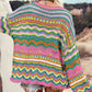 Colorblock Striped Hollowed Knit Loose Sleeve Sweater