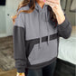 Textured Color Block Kangaroo Pocket Drop Shoulder Hoodie