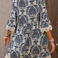 Vintage Printed Lace Trim V Neck 3/4 Sleeve Loose Dress