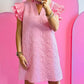 Pleated Splicing Sleeve Textured V Neck Shift Dress