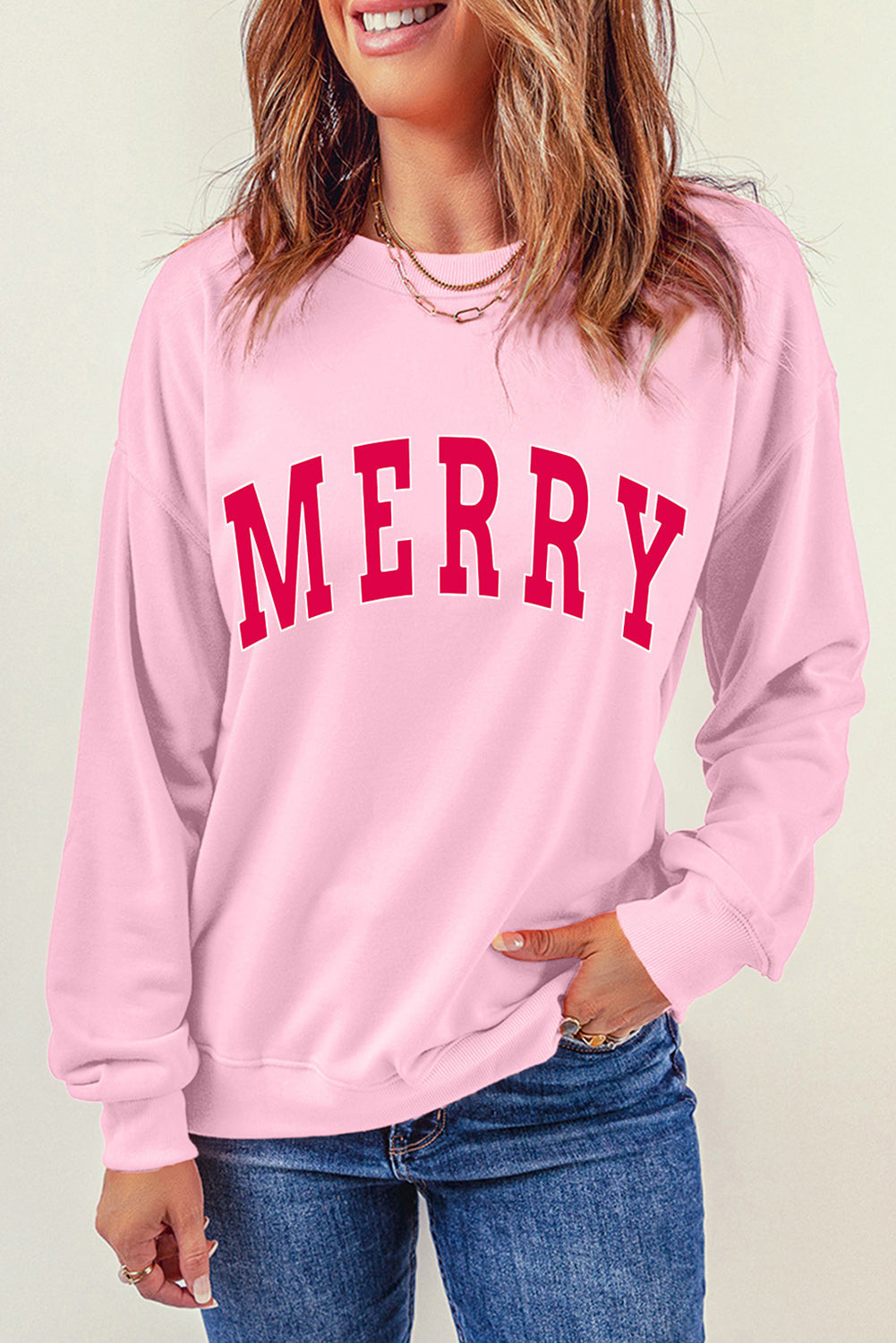 MERRY Alphabet Print Loose Fit Christmas Sweatshirt