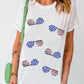 Sequined American Flag Sunglasses Crew Neck T Shirt