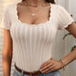 Square Neck Scallop Trim Short Sleeve Knit Top