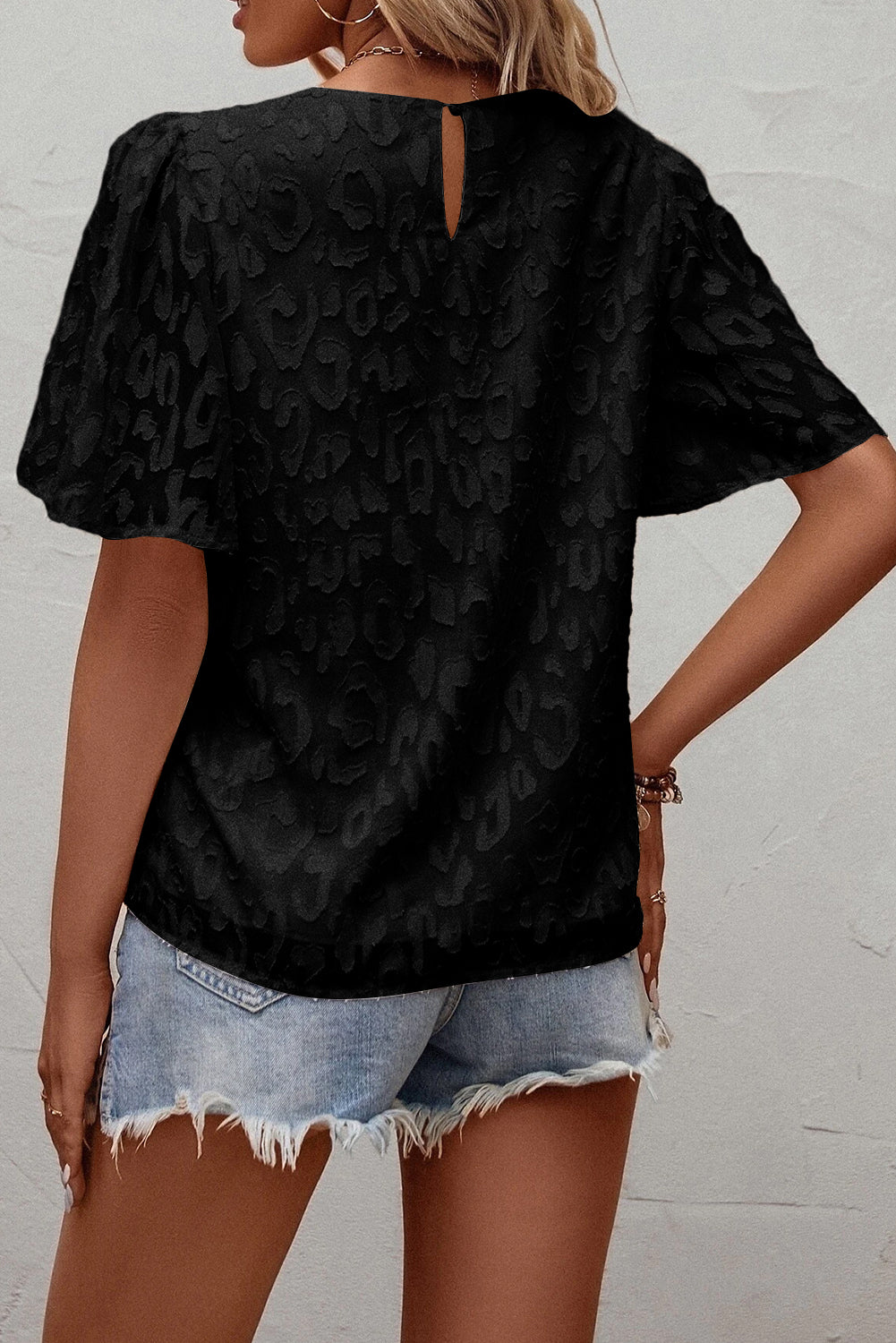 Elegant Jacquard Butterfly Sleeve Blouse