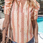 Frilled Short Puff Sleeve Mixed Print Blouse