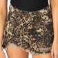 Brown Leopard Print Ripped Denim Shorts