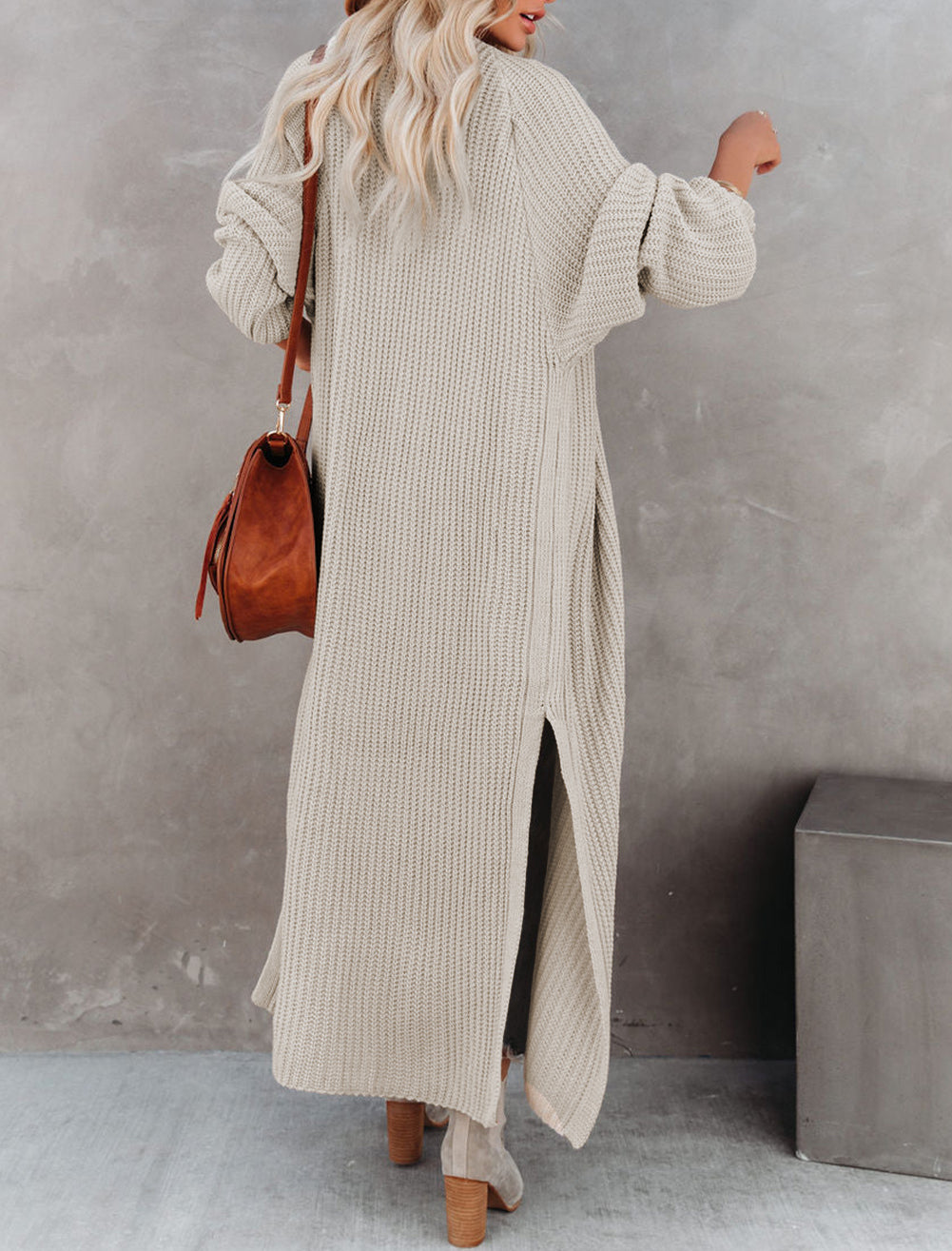 Open Front Side Slit Duster Knit Cardigan
