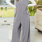Corded Tie Straps V Neck Wide Leg Jumpsuit